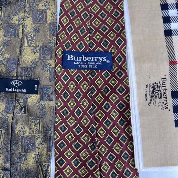 Set: 2 Neckties Burberry Paisley  & Karl  Linger Paris+1Burberry Handkerchief(53 - Picture 5 of 16